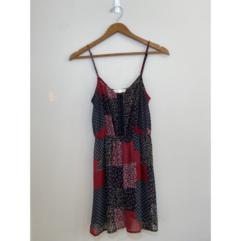Staring at Stars Dress Womens‎ MEDIUM Black Red Floral Patchwork Sheer Mini Boho